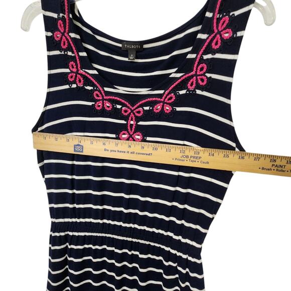 TALBOTS WOMENS MAXI DRESS SZ S BLUE WHITE PINK STRIPES PREPPY NAUTICAL COLORFUL - Picture 5 of 8
